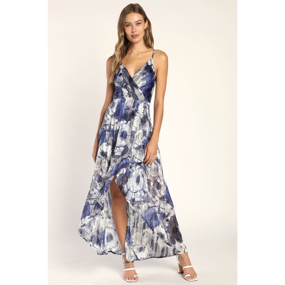 Lulus Dresses & Skirts - NEW Lulu's An Enchanting Dream Navy Floral Print High-Low Maxi Dress Size XL
